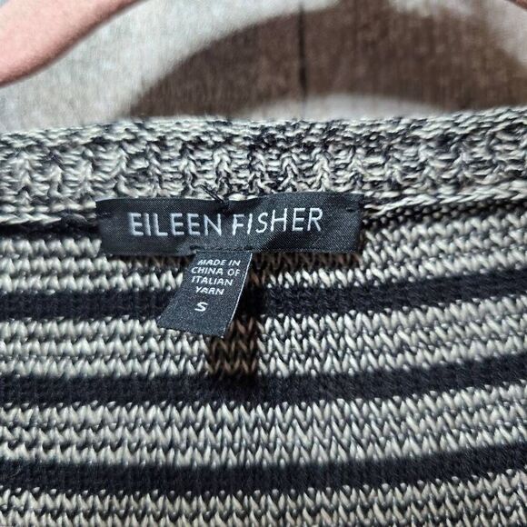 Eileen Fisher Grey and Black Stripe Linen Wool Blend Knit Sweater - Picture 3 of 4